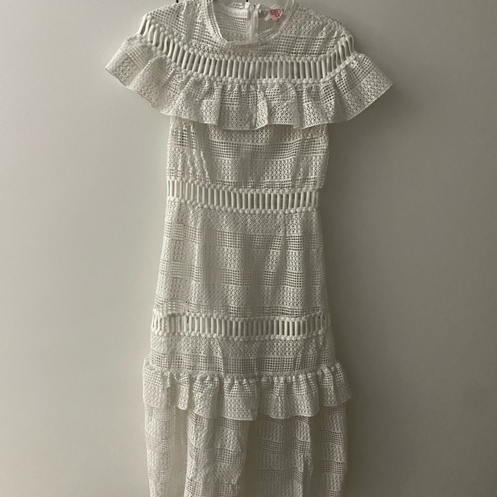 Ruffle white midi dress